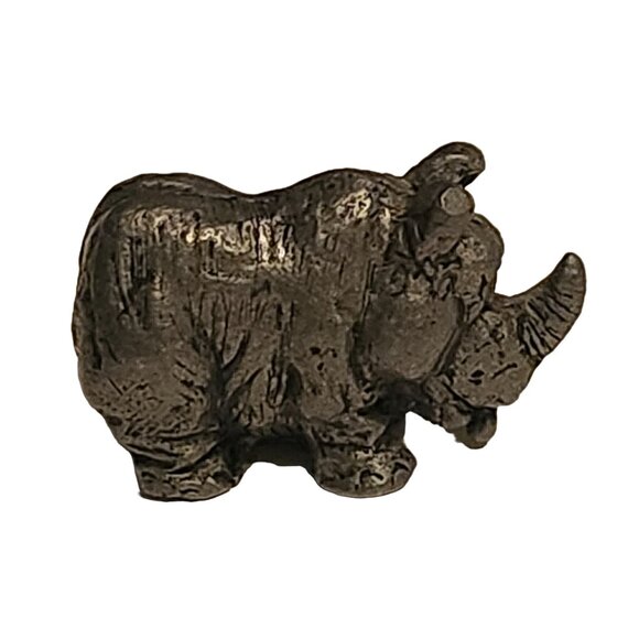 Miniature Rhino Figurine Pewter Sculpture Rhinoceros - Picture 3 of 7